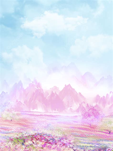 Blue Sky White Cloud Flower Landscape Hand Painted Pattern Background Wallpaper Image For Free ...