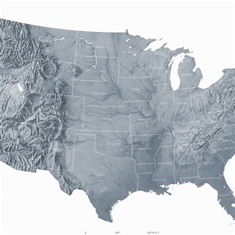 United States Topographic Map / Hand Drawn Shaded Relief / Custom ...