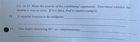 Solved For 18-19 Write the inverse of the conditional | Chegg.com