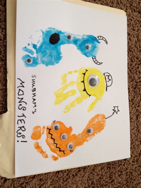 Handprint footprint Monsters! Toddler Arts And Crafts, Halloween Crafts ...