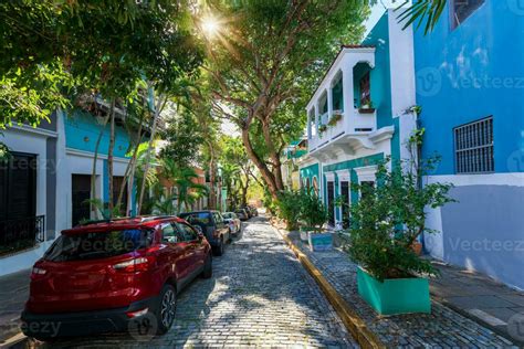 Puerto Rico colorful colonial architecture in historic city center ...