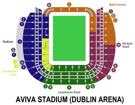 Aviva Stadium Seating Chart with Rows and Seat Numbers 2024