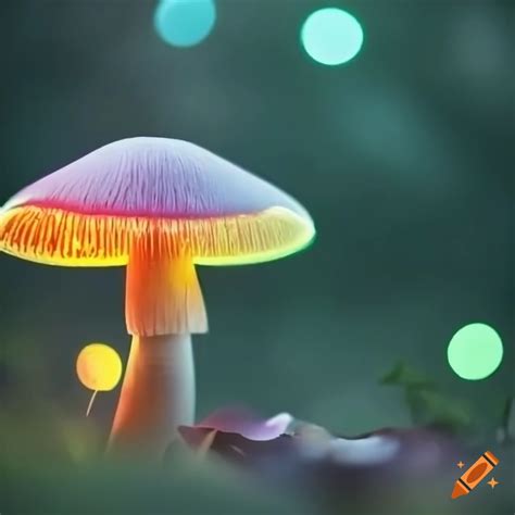 Close-up of glowing mushrooms in a bokeh effect on Craiyon
