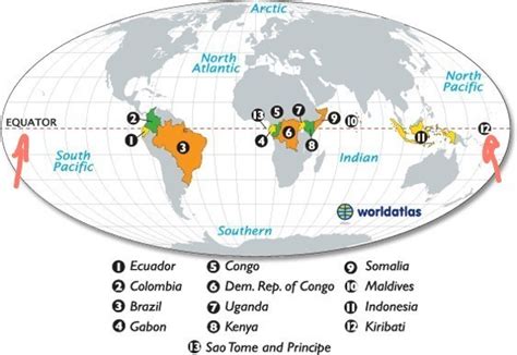 On the world map show the countries that lie in the equatorial region - Brainly.in