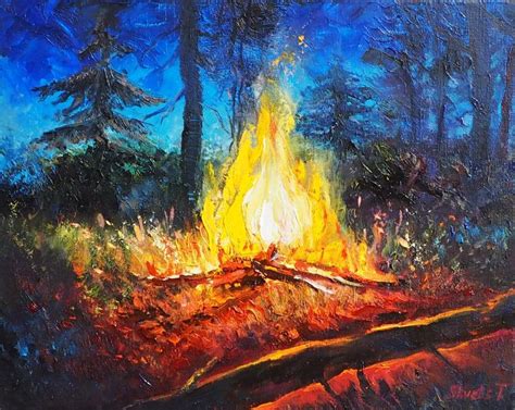 Campfire Painting Fire Oil on Canvas Hiker Gift Farmhouse | Etsy in 2021 | Fire painting, Modern ...