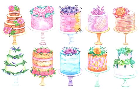 Watercolor cake set by Just create on @creativemarket | Cake drawing, Cake illustration, Wedding ...