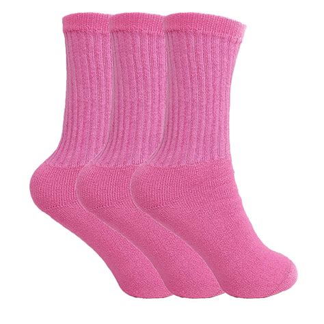 AWS/American Made - Cotton Crew Socks for Women Pink 3 PAIRS Smooth Toe Seam Socks Size 10-13 ...