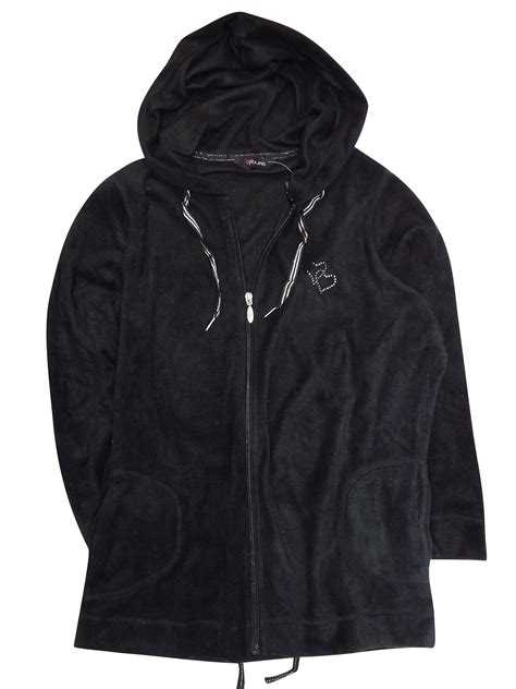 CURVE - - Y0URS BLACK Clear Heart Embellished Hooded Fleece Jacket - Plus Size 20 to 26/28
