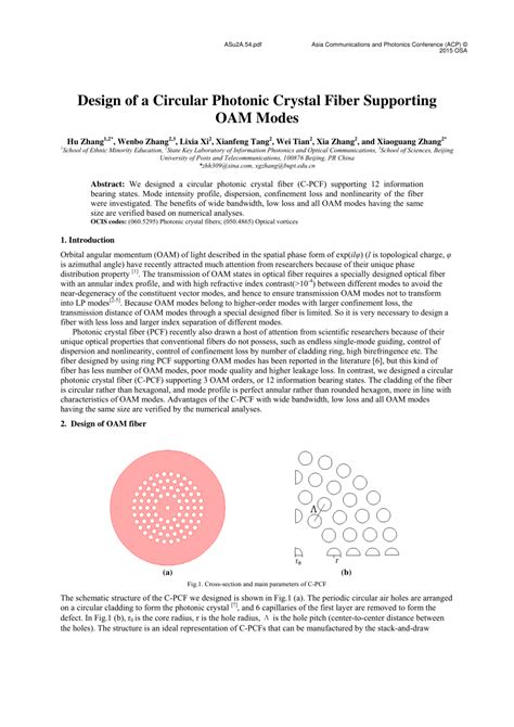 (PDF) Design of a Circular Photonic Crystal Fiber Supporting OAM Modes