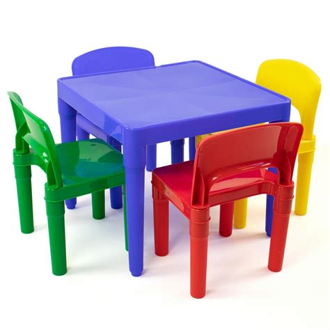 Tot Tutors Playtime 5-Piece Primary Colors Kids Plastic Table and Chair Set-TC914 - The Home Depot