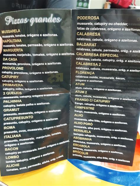 Menu at La Mafia di pizza restaurant, Santos