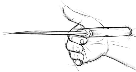 A sketch of a kitchen knife being balanced on a finger where the handle meets the blade.