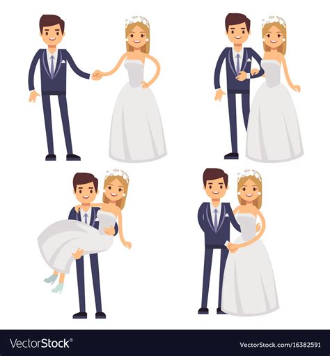 Cartoon wedding couple just married Royalty Free Vector