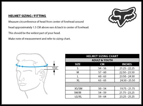 Fox Flight Helmet Size Chart: A Visual Reference of Charts | Chart Master