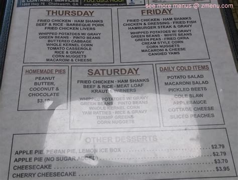 Menu at Edna's restaurant, Chatsworth