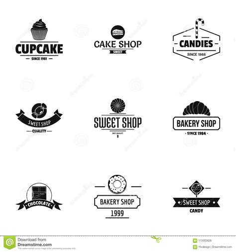 Sweet Shop Logo Set, Simple Style Stock Vector - Illustration of bowl ...