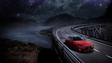 My Matte Red Audi A4 - (Edited) Driving, Bridge, Starry Night scene ...