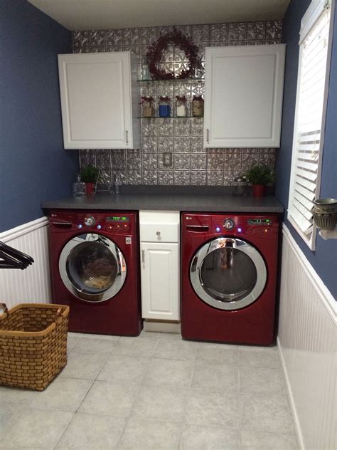 Laundry Room is finally complete! Tin backsplash Formica counters and ...