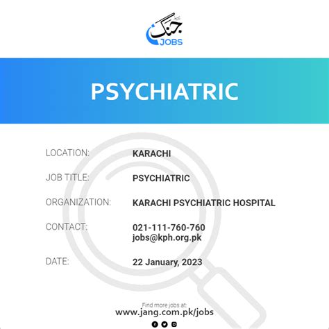 Psychiatric Job – Karachi Psychiatric Hospital - Jobs in Karachi – 58831