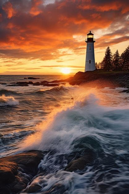 Premium Photo | Ocean lighthouse with sunset landscape