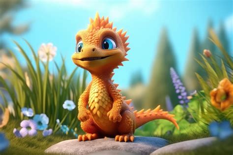 Premium AI Image | a cute adorable baby dragon lizard 3D Illustration ...