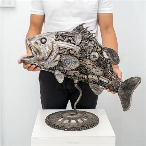 Seabass Fish Scrap Metal Sculpture, Sculpture by Mari9art Metal Art Sculpture | Artmajeur