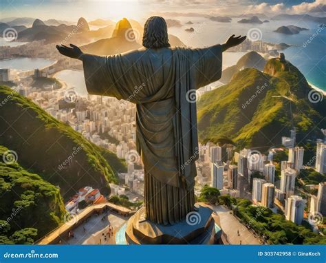 Embracing the City: Christ the Redeemer at Sunrise Stock Illustration ...