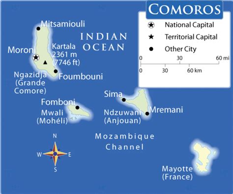 Comoros map. Terrain, area and outline maps of Comoros. | CountryReports - CountryReports