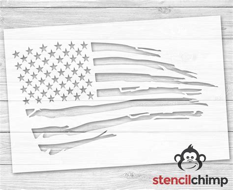 American Flag Stencil Distressed Flag Stencil Tattered Flag Torn Flag Patriotic Stencil USA ...