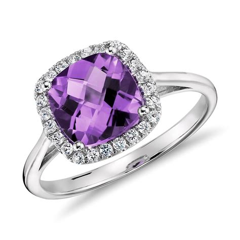 Amethyst and Diamond Halo Cushion Ring in 14k White Gold (0.17 ct. tw.) | Blue Nile