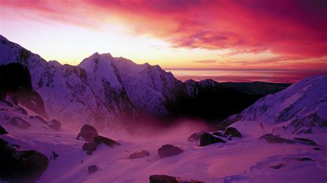 Download Sunset Snow Mountain Nature Winter HD Wallpaper