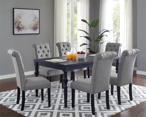 Roundhill Furniture Leviton Urban Style Dining Set: 30'' Height Table and 6 Chairs, Gray ...