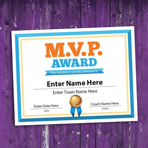 M.V.P Award Certificate, MVP Sports Award Template, Volleyball, Basketball, Softball, Baseball ...