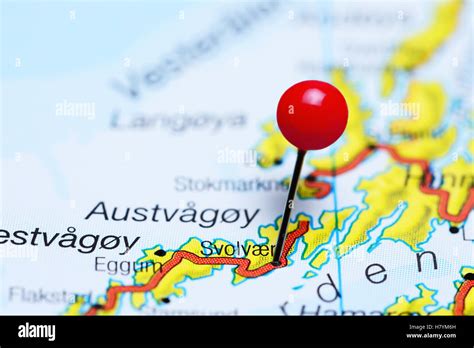 Svolvaer pinned on a map of Lofoten Islands, Norway Stock Photo - Alamy