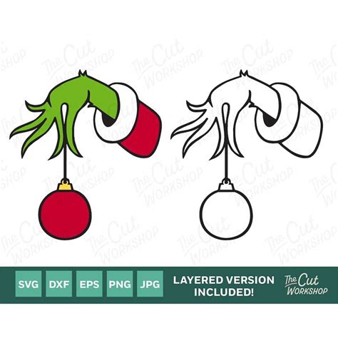 Grinch Hand Holding Christmas Ornament | Layered SVG Clipart | Inspire ...