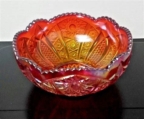 VTG Indiana Glass Ruby Red Iridescent Heirloom Sunset Carnival Glass Bowl 8" | Pottery & Glass ...