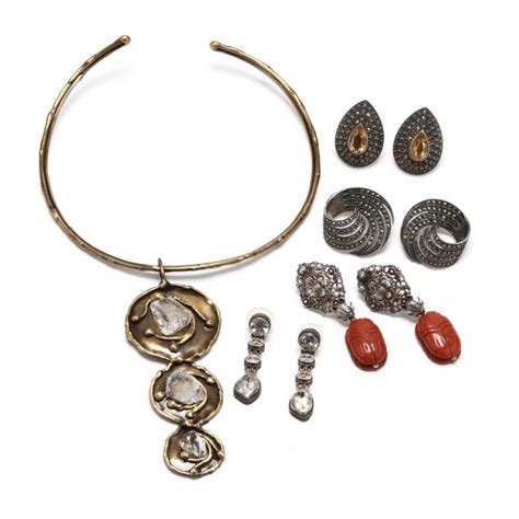 Five Silver and Gem-Set Earrings and an Uno Alla Volta Rock Crystal Collar Necklace (Lot 3169 ...