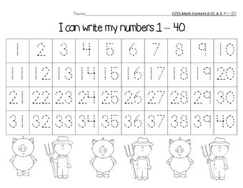 Number Chart 1-40 Farm Pig Theme by Fanciful First Grade | TpT