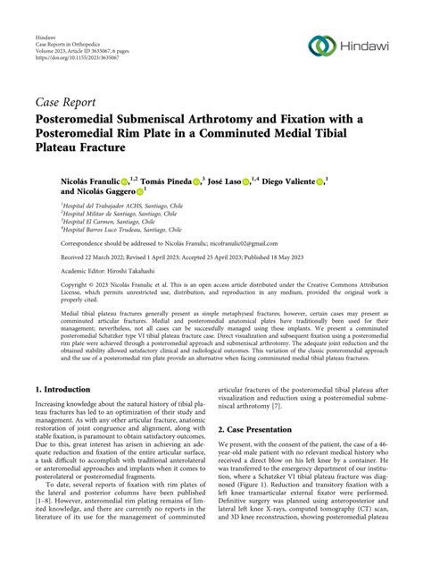 (PDF) Posteromedial Submeniscal Arthrotomy and Fixation with a Posteromedial Rim Plate in a ...