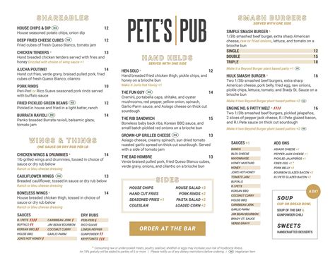 MENU — Pete's Pub