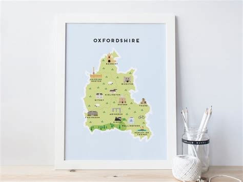 Oxfordshire Map Illustrated Map of Oxfordshire Print / - Etsy