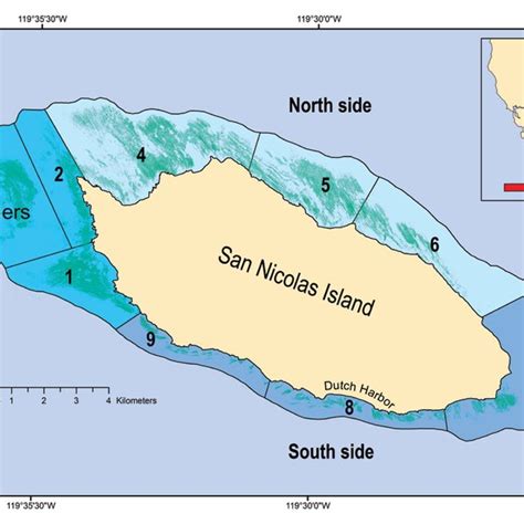 Sea otter habitat within a 30-meter isobath around San Nicolas Island ...