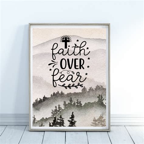 Faith Over Fear Wall Art Print Inspirational Quote Religious Home Decor ...