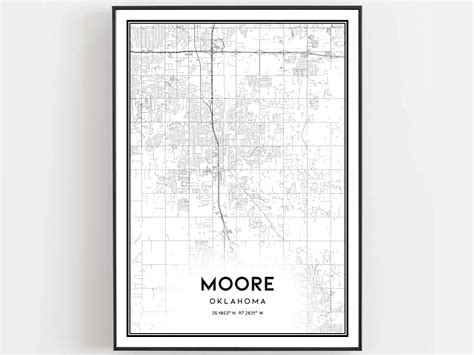 Moore Map Print Moore Map Poster Wall Art Ok City Map - Etsy