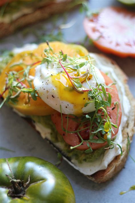 Cream Cheese Avocado Toast with Heirloom Tomatoes and Poached Eggs