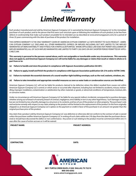 Limited Warranty - American Gypsum