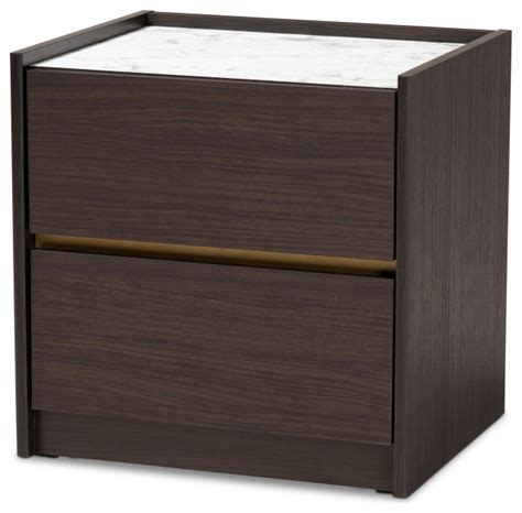 Mendoza Modern Contemporary Dark Brown Marble Effect Nightstand - Transitional - Nightstands And ...