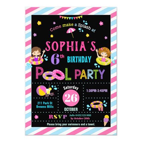 Pool Birthday Party Girl Summer Beach Swim Invitation | Zazzle.com