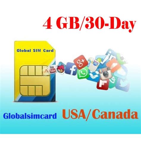 USA/Canada Prepaid DATA Roaming SIM Card 30 Days Unlimited Data (4GB at ...