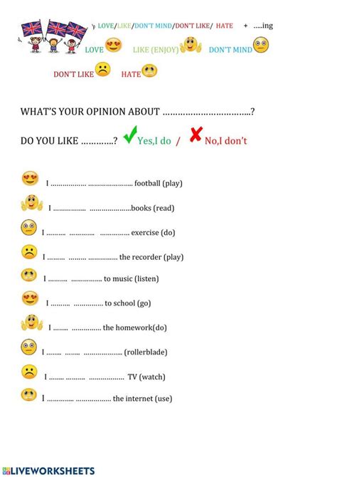 Love,like,hate +....ing worksheet | English as a second language ...